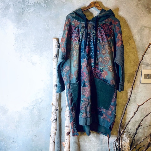 Oversized sweatshirt hoodie dress printed green - Picture 3 of 8